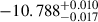 Mathematical equation: $ -10.788^{+0.010}_{-0.017} $
