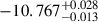 Mathematical equation: $ -10.767^{+0.028}_{-0.013} $