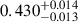 Mathematical equation: $ 0.430^{+0.014}_{-0.013} $