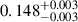 Mathematical equation: $ 0.148^{+0.003}_{-0.003} $