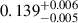 Mathematical equation: $ 0.139^{+0.006}_{-0.005} $