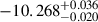Mathematical equation: $ -10.268^{+0.036}_{-0.020} $