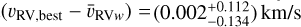 Mathematical equation: $\mathrm{median}( v_{\mathrm{RV,best}} - \bar{v}_{\mathrm{RV}\mathit{w}} ) = (0.002^{+0.112}_{-0.134})$