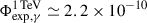 Mathematical equation: $ \Phi^{1\,\mathrm{TeV}}_{\mathrm{exp}, \gamma}\simeq2.2\times10^{-10} $