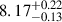 Mathematical equation: $ 8.17^{+0.22}_{-0.13} $