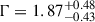 Mathematical equation: $ \Gamma= 1.87^{+0.48}_{-0.43} $