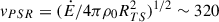 Mathematical equation: $ v_{PSR}= (\dot{E} / 4\pi \rho_0 R_{TS}^2)^{1/2}\sim 320 $