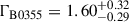 Mathematical equation: $ \Gamma_{\mathrm{B0355}}=1.60^{+0.32}_{-0.29} $