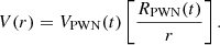 Mathematical equation: $$ \begin{aligned} V(r) = V_{\rm PWN}(t) \left[\frac{R_{\rm PWN}(t)}{r}\right]. \end{aligned} $$