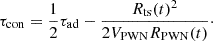 Mathematical equation: $$ \begin{aligned} \tau _{\rm con} = \frac{1}{2}\tau _{\rm ad} - \frac{R_{\rm ts}(t)^2}{2 V_{\rm PWN}R_{\rm PWN}(t)}\cdot \end{aligned} $$