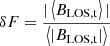 Mathematical equation: $$ \begin{aligned} \delta F = {|\left< B_{\rm LOS,t}\right> | \over \left< |B_{\rm LOS,t}| \right>} \, \end{aligned} $$
