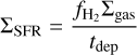 Mathematical equation: \Sigma_{\text{SFR}} = \frac{f_{\text{H}_2} \Sigma_{\text{gas}}}{t_{\text{dep}}}