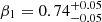Mathematical equation: $ \beta_{1} = 0.74_{-0.05}^{+0.05} $