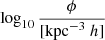 Mathematical equation: $ \log_{10}\frac{\phi}{[\mathrm{kpc}^{-3}\ h]} $
