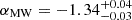 Mathematical equation: $ \alpha_{\mathrm{MW}} = -1.34^{+0.04}_{-0.03} $
