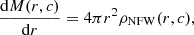 Mathematical equation: $$ \begin{aligned} \frac{\mathrm{d}M(r, c)}{\mathrm{d}r} = 4\pi r^2 \rho _{\rm NFW}(r, c), \end{aligned} $$
