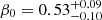 Mathematical equation: $ \beta_{0} = 0.53_{-0.10}^{+0.09} $