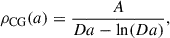 Mathematical equation: $$ \begin{aligned} \rho _{\rm CG}(a) = \frac{A}{D a - \ln (D a)}, \end{aligned} $$