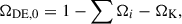 Mathematical equation: $$ \begin{aligned} \Omega _{\rm DE,0} = 1 - \sum \Omega _i - \Omega _{\rm K}, \end{aligned} $$