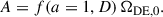 Mathematical equation: $$ \begin{aligned} A = f(a= 1, D) \,\Omega _{\rm DE,0}. \end{aligned} $$