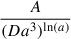 Mathematical equation: $ \frac{A}{(D a^3)^{\ln(a)}} $