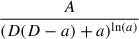 Mathematical equation: $ \frac{A}{(D(D - a) + a)^{\ln(a)}} $