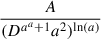 Mathematical equation: $ \frac{A}{(D^{a^a + 1} a^2)^{\ln(a)}} $