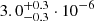 Mathematical equation: $ 3.0^{+0.3}_{-0.3}\cdot10^{-6} $