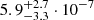 Mathematical equation: $ 5.9^{+2.7}_{-3.3}\cdot10^{-7} $