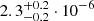 Mathematical equation: $ 2.3^{+0.2}_{-0.2}\cdot10^{-6} $