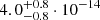 Mathematical equation: $ 4.0^{+0.8}_{-0.8}\cdot10^{-14} $