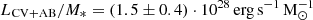 Mathematical equation: $ L_{\mathrm{CV+AB}}/M_{\ast} = (1.5 \pm 0.4)\cdot 10^{28}\,\mathrm{erg\,s^{-1}\,M_{\odot}^{-1}} $