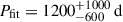Mathematical equation: $ P_{\mathrm{fit}} = 1200^{+1000}_{-600}\,\mathrm{d} $