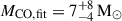 Mathematical equation: $ M_{\mathrm{CO, fit}} = 7^{+8}_{-4}\,\mathrm{M}_\odot $