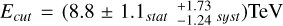 Mathematical equation: ${E_{cut}} = (8.8 \pm {1.1_{stat}}\,_{ - 1.24}^{ + 1.73}{\,_{syst}}){\rm{TeV}}$