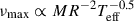 Mathematical equation: $ \nu_{\mathrm{max}} \propto M R^{-2}T_{\mathrm{eff}}^{-0.5} $