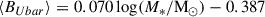 Mathematical equation: $$ \begin{aligned} \langle B_{Ubar }\rangle&= 0.070\log (M_{*}/\mathrm{M}_{\odot }) - 0.387 \end{aligned} $$