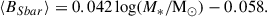 Mathematical equation: $$ \begin{aligned} \langle B_{Sbar }\rangle&= 0.042\log (M_{*}/\mathrm{M}_{\odot }) - 0.058. \end{aligned} $$