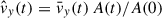 Mathematical equation: $ \hat{v}_y(t) = \bar{v}_y(t) \, A(t)/A(0) $