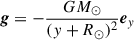 Mathematical equation: $ \boldsymbol{g} = -\frac{G M_\odot}{(y + R_\odot)^2} \boldsymbol{e}_y $