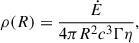 Mathematical equation: $$ \begin{aligned} \rho (R) = \frac{{\dot{E}}}{4 \pi R^2 c^3 \Gamma \eta }, \end{aligned} $$