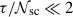 Mathematical equation: $ \tau/\mathcal{N}_\mathrm{{sc}} \ll 2 $