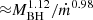 Mathematical equation: $ {\approx}M_{\mathrm{BH}}^{1.12}/\dot{m}^{0.98} $