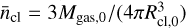 Mathematical equation: $\[\bar{n}_{\mathrm{cl}}=3 M_{\mathrm{gas}, 0} /\left(4 \pi R_{\mathrm{cl}, 0}^{3}\right)\]$