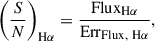 Mathematical equation: $$ \begin{aligned} \left(\frac{S}{N}\right)_{\mathrm{H}\alpha }=\frac{\mathrm{Flux}_{\mathrm{H}\alpha }}{\mathrm{Err}_{{\mathrm{Flux},\ \mathrm{H}\alpha }}}, \end{aligned} $$