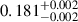Mathematical equation: $ 0.181_{-0.002}^{+0.002} $