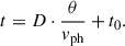 Mathematical equation: $$ \begin{aligned} t = D \cdot {{\theta } \over {v_{\rm ph}}} + t_0. \end{aligned} $$