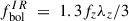 Mathematical equation: $ f_{\mathrm{bol}}^{IR} \ =\ 1.3 f_z \lambda_z / 3 $