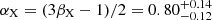 Mathematical equation: $ \alpha_{\mathrm{X}} = (3\beta_{\mathrm{X}} - 1)/2 = 0.80^{+0.14}_{-0.12} $