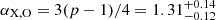 Mathematical equation: $ \alpha_{\mathrm{X, O}} = 3(p-1)/4 = 1.31^{+0.14}_{-0.12} $
